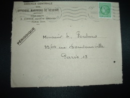 DEVANT DE LETTRE TP CERES DE MAZELIN 80C OBL.MEC.26 XI 45 ISSY (92) AMICALE CENTRALE DES OFFICIERS MARINIERS DE RESERVE - Poste Maritime