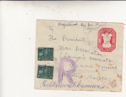 Khanna To Vienna. Cover Raccomandata Intero Postale - Poste Aérienne