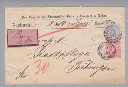 Heimat DE BW Oberndorf Am Neckar 1886-10-13 Nachnahme Nach Tübingen - Covers & Documents