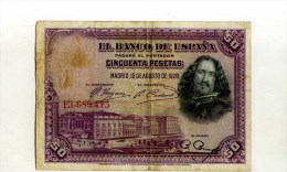 - ESPAGNE 1928 . BILLET 50 P. 1928 . - 50 Pesetas