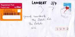 Australia 2015 Love Is In The Air 70c Self-adhesive On Domestic Registered Envelope - Lettres & Documents