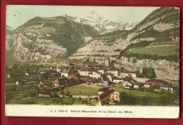 FXA-10  Saint-Maurice Et La Dent Du Midi. Abbaye. Jullien 180C. Circulé, Timbre Manque, Légère Fente 1mm Bas De La Carte - Saint-Maurice