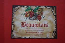 BEAUJOLAIS NOUVEAU PLASSE PERE/FILS à LEGNY   étiquette ETIQUETTE DE VIN Usagée Décollée De Bouteille De VIN D'origine - Beaujolais