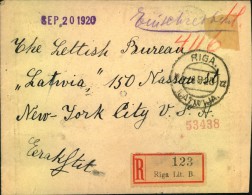 1920: Registered Letter With Multiple Franking From RIGA To New York - Lettonie