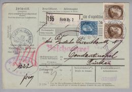 Heimat DE BAY Fuerth I.Bayern 1916-11-23 Paketkarte Nach Konstantinopel - Covers & Documents