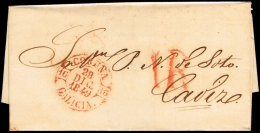 LA CORUÑA PREF.  - PE 13R III - CARTA CIRC. 1849 A CADIZ + PORTEO \"1-R\ - ...-1850 Prefilatelia