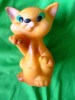 Vintage USSR Rubber Toy FOX Cat W. Green Eyes 1970s - 1980s - Soviet Union Toys - Katten