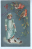 Fantaisie - Bonne Fête Enfant Petite Fille Avec Bonnet Dans Robe Longue Avec Oiseaux Rouge Gorge ...- CPA Relief Embouti - Collections, Lots & Series