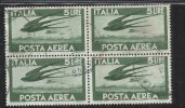 ITALIA REPUBBLICA ITALY REPUBLIC 1962 POSTA AEREA AIR MAIL DEMOCRATICA LIRE 5 STELLE STARS QUARTINA USATA USED OBLITERE´ - Poste Aérienne