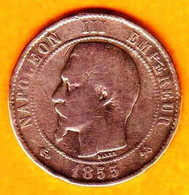 France - 10 Centimes - 1855 B/ Ancre  -Napoléon 3 Tête Nue - 10 Centimes