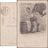 Allemagne 1918. Carte En Franchise Militaire. Nettoyage Rapide. Soldat Aérant Sa Veste. Fût De « Münchner Löwenbräu », - Biere