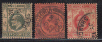 3v Used Edward, Hong Kong  1904, 1907 Multi Crown - Used Stamps
