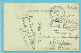 Kaart (RENINGHE) Met Stempel  Postes Militaires Belgique 5+6 Op 1917 ->  LE HAVRE - Not Occupied Zone