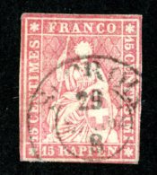 7913 - Swiss 1854  Michel #15 Ib (o) Zu.#24A  ( Cat. 400.€ ) - Usati