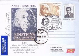 BV99 - EINSTEIN  ATOM, NOBEL PRIZE 2015 VERY RARE COVER STATIONERY STAMPS OBLITERATION CONCORDANTE! ,ROMANIA. - Albert Einstein