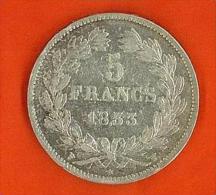 - 5 FRANCHI DEL 1833 - LOUIS PHILIPPE I° ROI DES FRANCAIS - ARGENTO - - 5 Francs