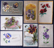 Cpa BEAU Lot 7 X CPA RELIEF ART NOUVEAU Litho Illustrateur VOEUX Amitie  THEME PENSEE FLEUR PENSEES +- 1910 - Colecciones Y Lotes