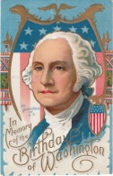 George Washington US President Birthday Holiday, C1900s/10s Vintage Embossed Postcard - Presidents