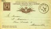 ENTIER POSTAL # UNION POSTALE UNIVERSALE # CARTOLINA ITALIANE PER L'ESTERO # CENTESIMI DIECI # 1882 # - Stamped Stationery