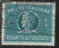 ITALIA REPUBBLICA ITALY REPUBLIC 1947 RECAPITO AUTORIZZATO TURRITA LIRE 1 LIRA USATO USED OBLITERE´ - Fiscale Zegels