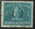 ITALIA REPUBBLICA ITALY REPUBLIC 1947 RECAPITO AUTORIZZATO TURRITA LIRE 1 LIRA USATO USED OBLITERE´ - Fiscale Zegels