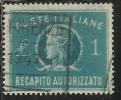 ITALIA REPUBBLICA ITALY REPUBLIC 1947 RECAPITO AUTORIZZATO TURRITA LIRE 1 LIRA USATO USED OBLITERE´ - Fiscale Zegels