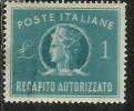 ITALIA REPUBBLICA ITALY REPUBLIC 1947 RECAPITO AUTORIZZATO TURRITA LIRE 1 LIRA USATO USED OBLITERE´ - Fiscale Zegels