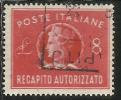 ITALIA REPUBBLICA ITALY REPUBLIC 1947 RECAPITO AUTORIZZATO TURRITA LIRE 8 USATO USED OBLITERE´ - Fiscale Zegels