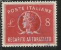 ITALIA REPUBBLICA ITALY REPUBLIC 1947 RECAPITO AUTORIZZATO TURRITA LIRE 8 USATO USED OBLITERE´ - Fiscale Zegels