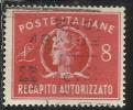 ITALIA REPUBBLICA ITALY REPUBLIC 1947 RECAPITO AUTORIZZATO TURRITA LIRE 8 USATO USED OBLITERE´ - Fiscale Zegels