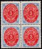 1896-1906. Bi-coloured. 3 C. Blue/red. Inverted Frame. Perf. 12 3/4. 4-Block. (Michel: 17 II) - JF180519 - Deens West-Indië