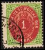 1873-1874. Bi-coloured. 1 C. Green/red. Normal Frame. Perf. 14x13½. 5th Print. (Michel: 5 Ib) - JF180437 - Deens West-Indië