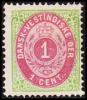 1873-1874. Bi-coloured. 1 C. Green/red. Normal Frame. Perf. 14x13½. 4th Print. Pos 55. (Michel: 5 Ib) - JF180435 - Deens West-Indië