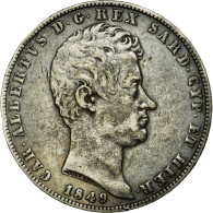 Monnaie, États Italiens, SARDINIA, Carlo Alberto, 5 Lire, 1849, TTB, Argent - Piemont-Sardinien-It. Savoyen