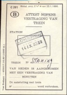 Attest Nopens Vertraging Trein - Spoorwegen - Stempel Station Lokeren - Staking 14 Sept 1983 - Andere & Zonder Classificatie