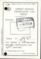 Attest Nopens Vertraging Trein- Spoorwegen - Stempel Station Gent St Pieters - 12 Nov 1985 - Andere & Zonder Classificatie