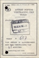 Attest Nopens Vertraging Trein - Spoorwegen - Stempel Station Gent St Pieters - 19 Oct 1984 - Andere & Zonder Classificatie