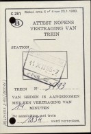 Attest Nopens Vertraging Trein - Spoorwegen - Stempel Station Denderleeuw - 11 Oct 1985 - Andere & Zonder Classificatie