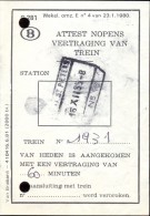 Attest Nopens Vertraging Trein - Spoorwegen - Stempel Station Gent St Pieters - 16 Dec 1985 - Andere & Zonder Classificatie