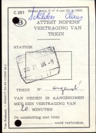 Attest Nopens Vertraging Trein - Spoorwegen - Stempel Station Gent St Pieters - 20 Feb 1984 - Ongeval - Andere & Zonder Classificatie
