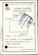 Attest Nopens Vertraging Trein - Spoorwegen - Stempel Station Gent St Pieters - 15 Dec 1985 - Andere & Zonder Classificatie