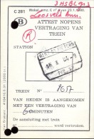 Attest Nopens Vertraging Trein - Spoorwegen - Stempel Station Gent St Pieters - 16 Jan 1984 - Andere & Zonder Classificatie