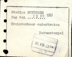 Attest  Trein Onderbroken - Spoorwegen - Stempel Station Zottegem - 20 Sept 1983 - Andere & Zonder Classificatie