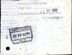 Attest  Trein Onderbroken - Spoorwegen - Stempel Station Zottegem - 22 Sept 1983 - Altri & Non Classificati