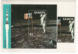 ILES SAMOA. Premier Homme Sur La Lune (astronaute & Drapeau Américain). Bloc-feuillet + Timbre Neuf ** - Oceanía