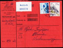 1960. Islandic Falcon. 25 Kr. Fylgibréf Postkrafa Kr. 634. REYKJAVIK 15.VIII.63. (Michel: 339) - JF180942 - Covers & Documents