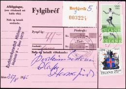 1964. Wappen Islands. 25 Kr.  Fylgibréf. REYKJAVIK 1.IX.1965. (Michel: 380) - JF180954 - Covers & Documents