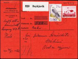 1960. Islandic Falcon. 25 Kr. Fylgibréf Postkrafa Kr. 528. REYKJAVIK 30.V.62 (Michel: 339) - JF180936 - Covers & Documents