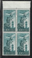 ITALY ITALIA REPUBBLICA 1945 - 1955 AIR MAIL POSTA AEREA CAMPIDOGLIO RUOTA WHEEL LIRE 100 QUARTINA BLOCK MNH - Luftpost