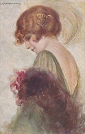 No 3 T. CORBELLA, GLAMOUR, YOUNG LADY WITH FEATHERS IN HAIR, EX Cond. PC Not Mailed - Corbella, T.